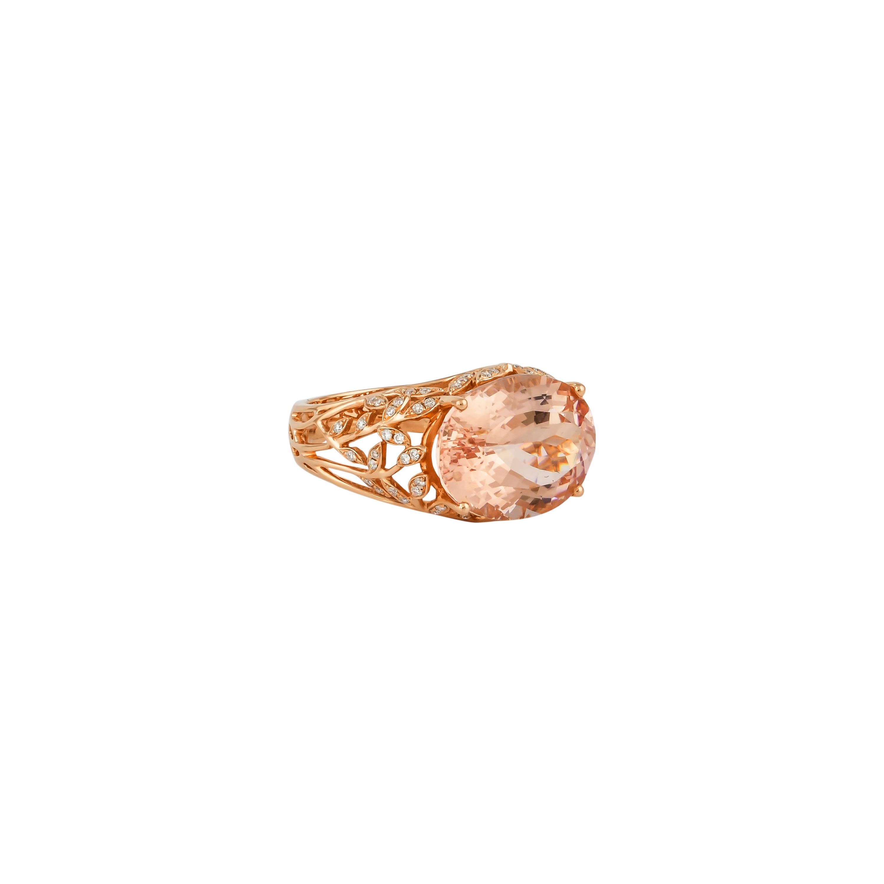 This collection features an array of magnificent morganites! Accented with Diamond these rings are made in rose gold and present a classic yet elegant look. 

Classic morganite ring in 18K Rose gold with Diamond. 

Morganite: 9.19 carat, 16X12mm