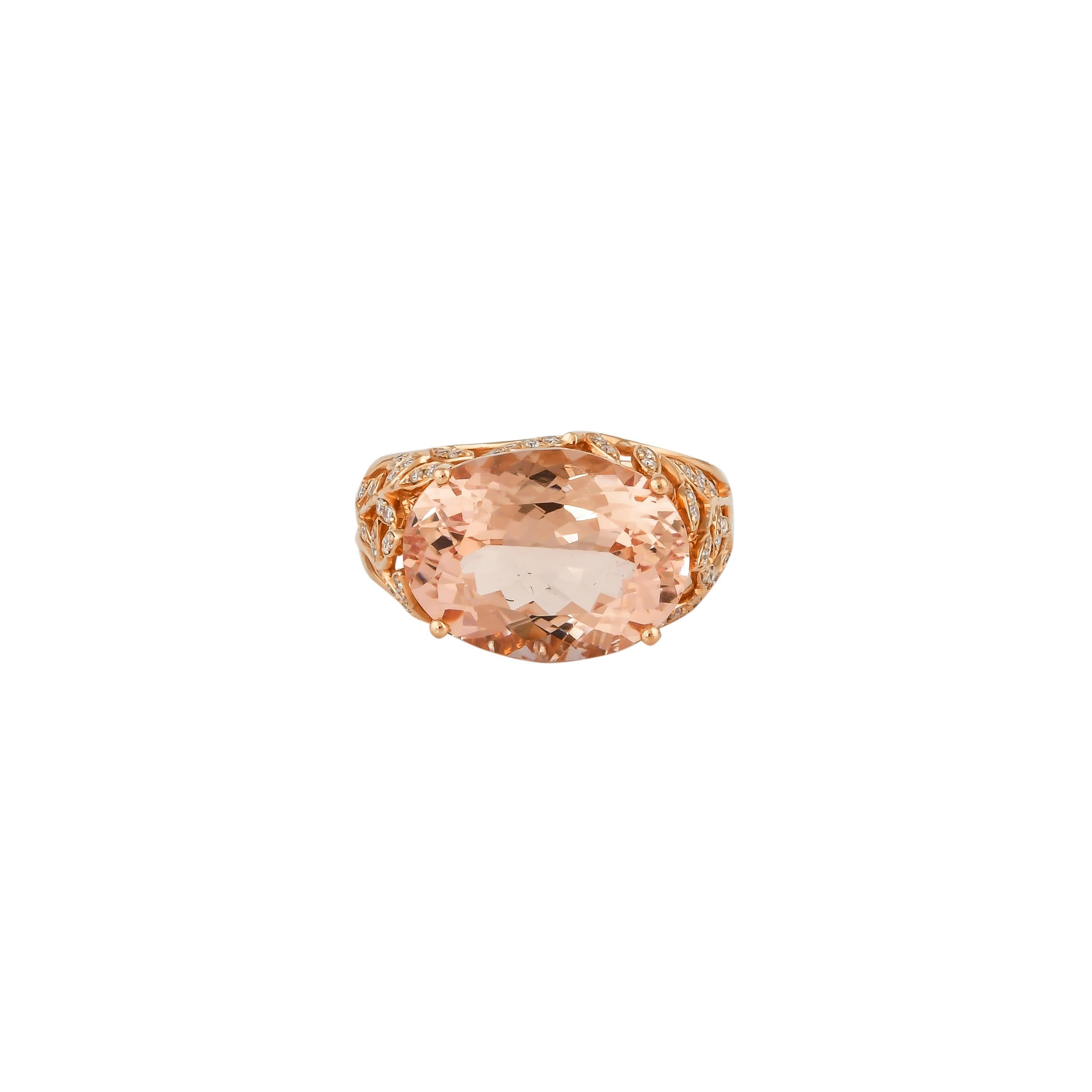 Contemporary Sunita Nahata Morganite 9.19ct. Fancy Ring in 18Karat Rose Gold with Diamonds. For Sale