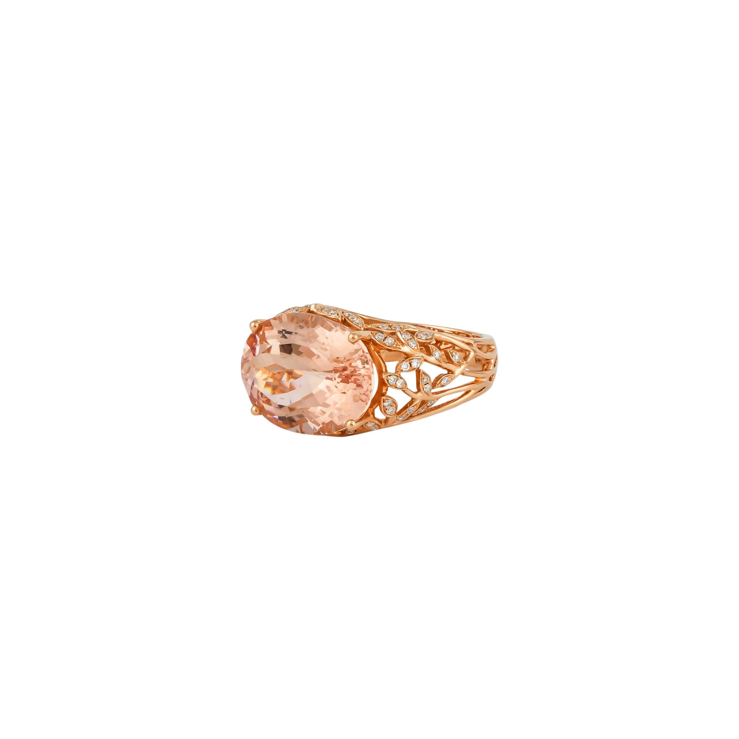 Oval Cut Sunita Nahata Morganite 9.19ct. Fancy Ring in 18Karat Rose Gold with Diamonds. For Sale