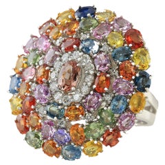 9.19 Carat Sapphire Diamond Cocktail Ring 14 Karat White Gold