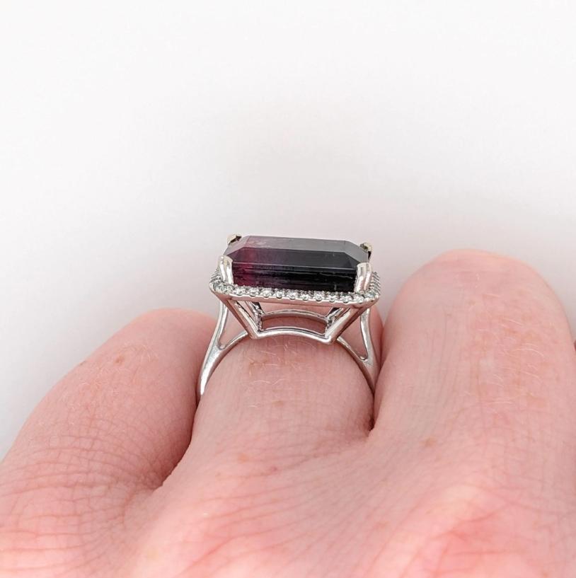 9.19ct Bi-Color Tourmaline Ring w Natural Diamond Halo in Solid 14k White gold For Sale 2