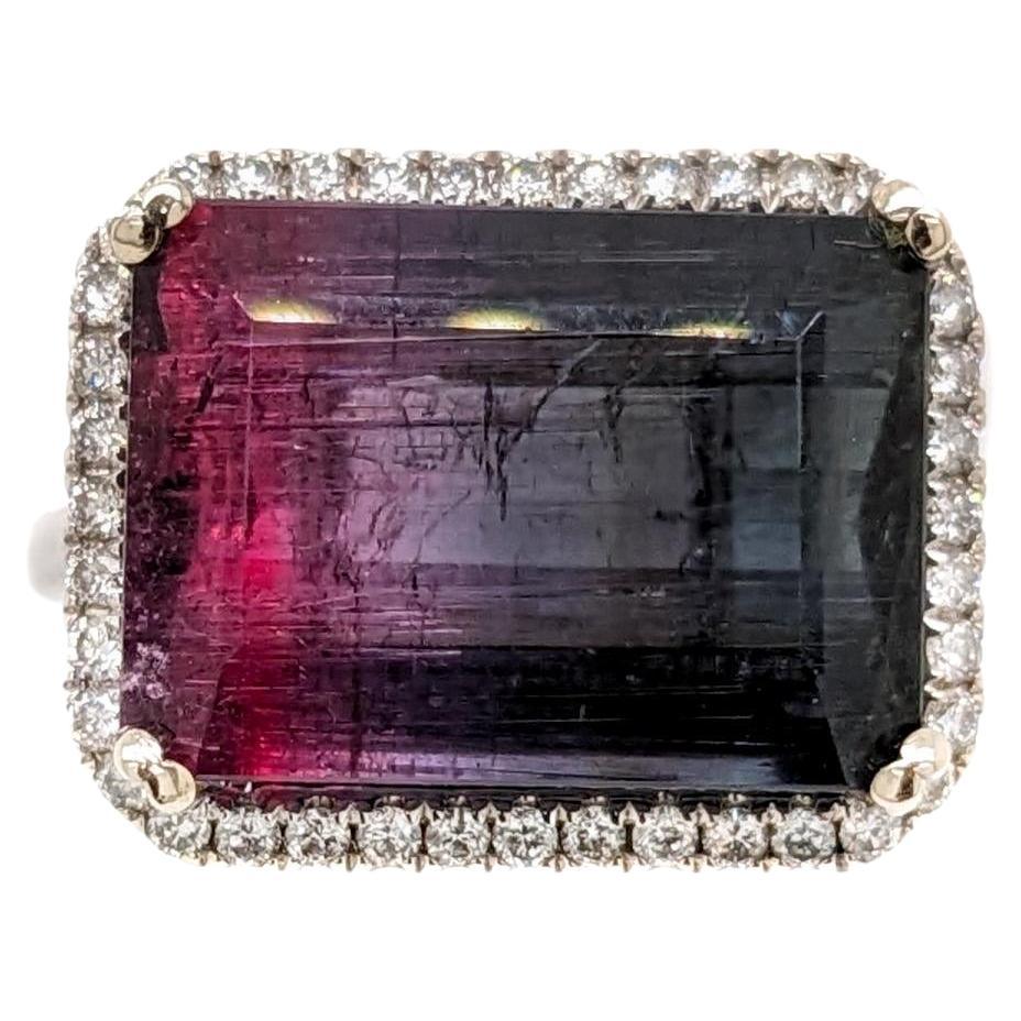 9.19ct Bi-Color Tourmaline Ring w Natural Diamond Halo in Solid 14k White gold