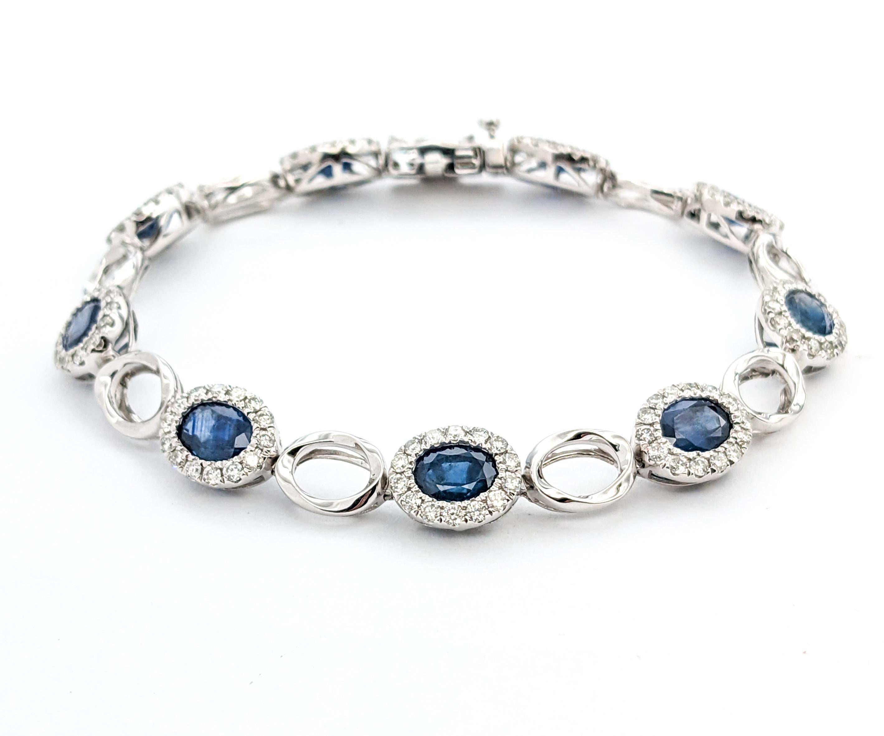9.19ctw of Sapphires & 1.89ctw Diamond Bracelet In Platinum For Sale 3