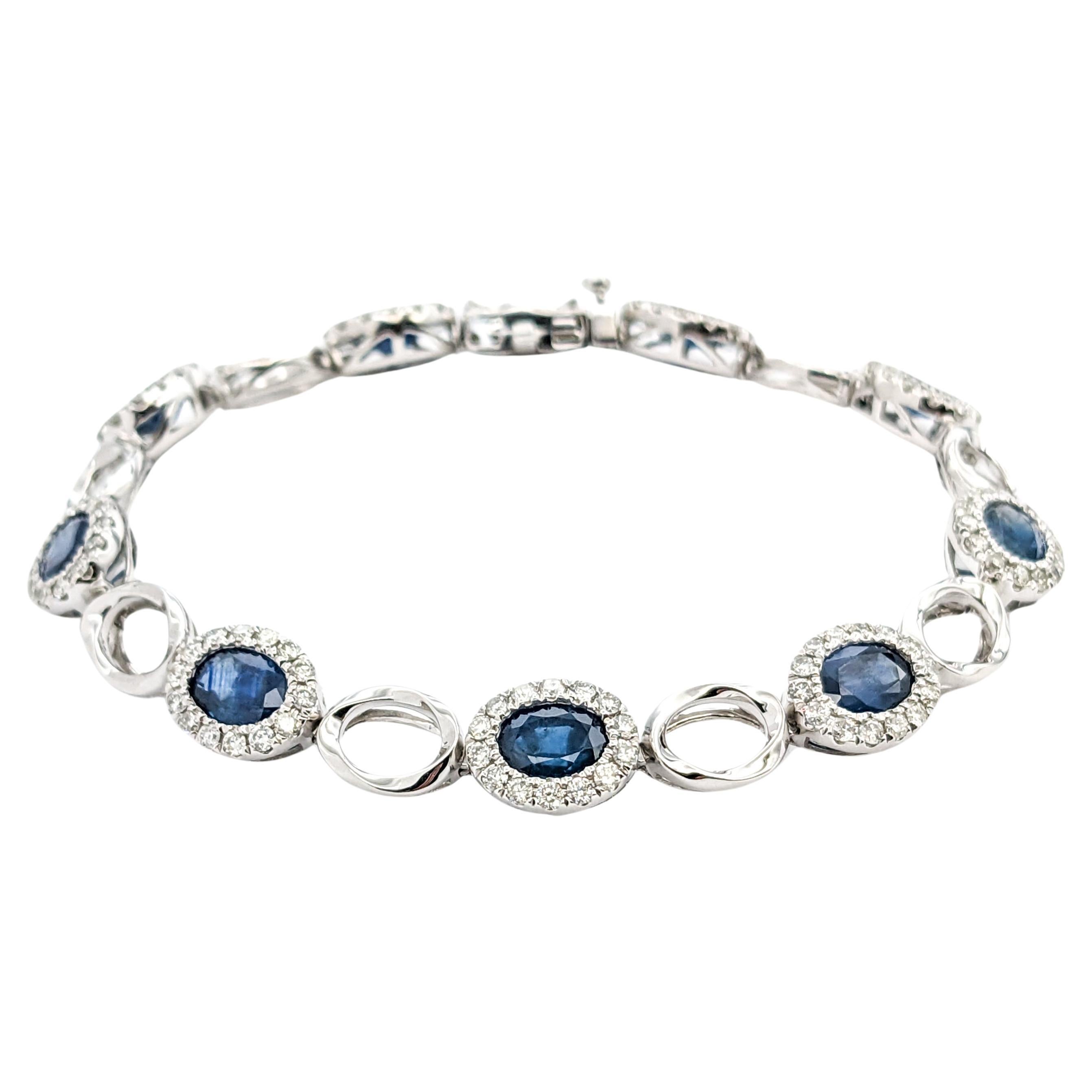 9.19ctw of Sapphires & 1.89ctw Diamond Bracelet In Platinum For Sale