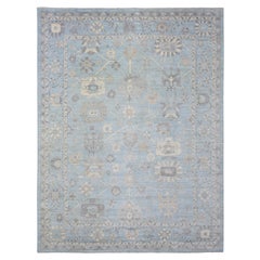 9'1"x11'10" Blue Wool Hand Knotted Afghan Oushak All Over Design Oriental Rug