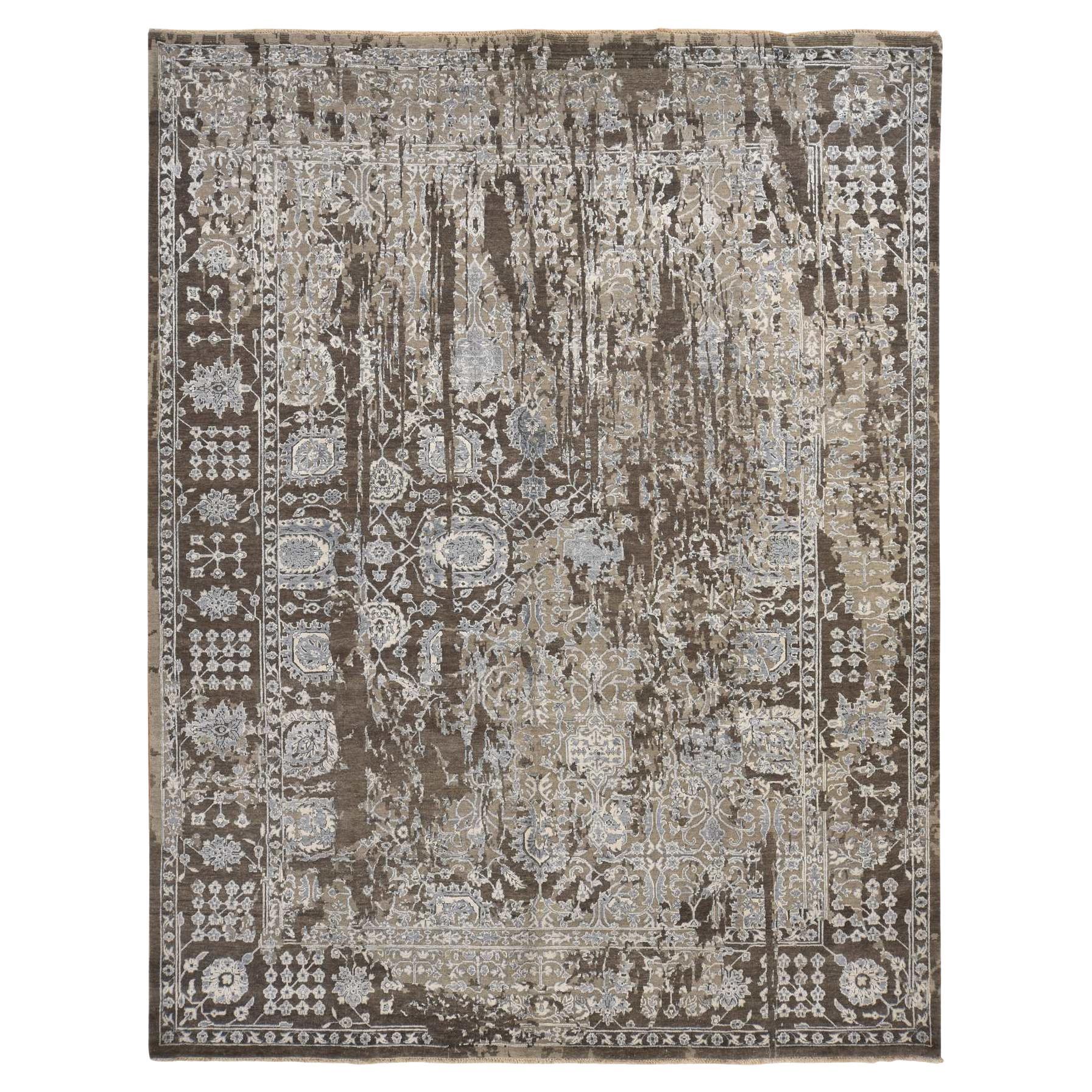 Tapis d'Orient 9'1 "x11'10" Brown Broken And Erased Flower Blossom Design en vente