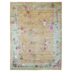 9'1 "x11'10" Brown Chinese Art Deco Inspired Peshawar Hand Knots Rugs en laine douce