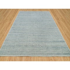 9'1"x11'10" Cambridge Blue Modern Box Design Loomed Knotted Natural Wool Rug