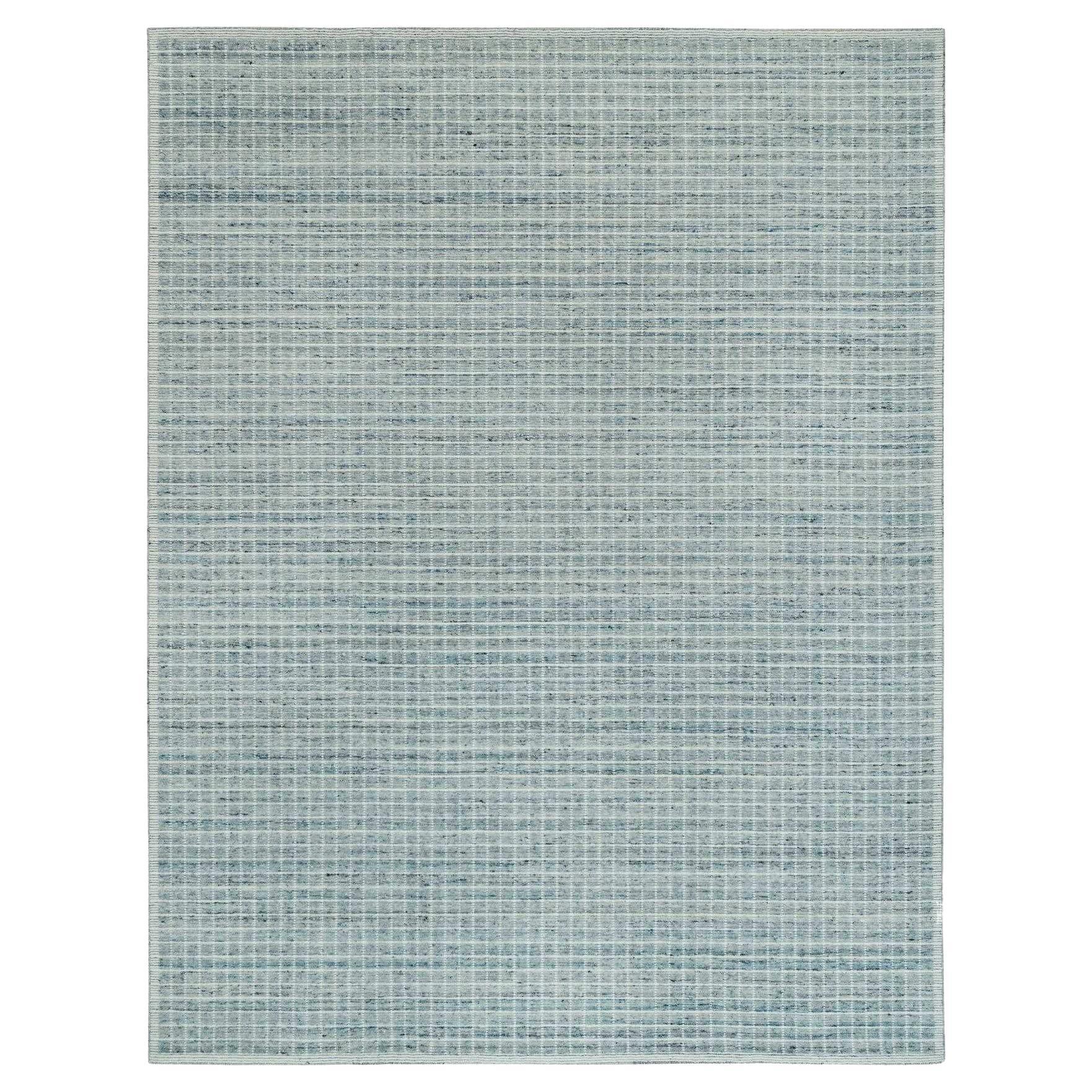 9'1 "x11'10" Cambridge Blue Modern Box Design Geknüpfter Teppich aus natürlicher Wolle im Angebot