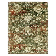 9'1"x11'10" Green with Red Hand Knotted Persian Mahal Design Abrash Wool Rug