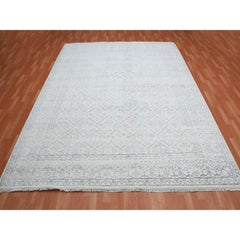 9'1"x11'10" Elfenbein, handgeknüpfter orientalischer Teppich aus 100 % Baumwolle, Agra Design
