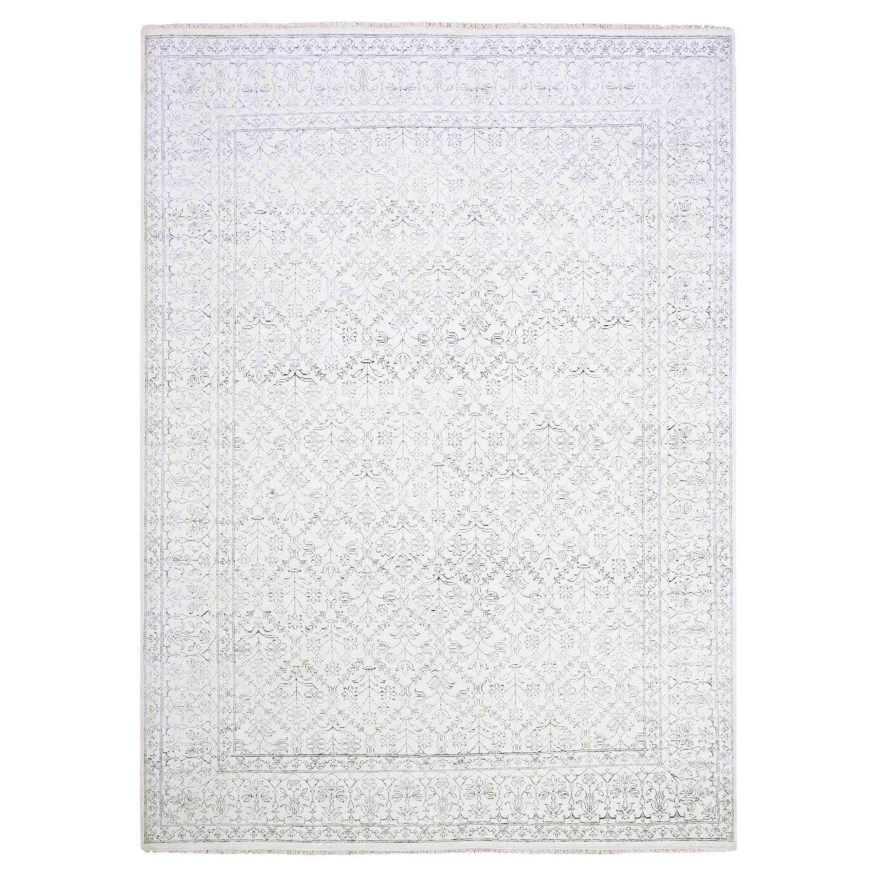9'1"x11'10" Elfenbein, handgeknüpfter orientalischer Teppich aus 100 % Baumwolle, Agra Design