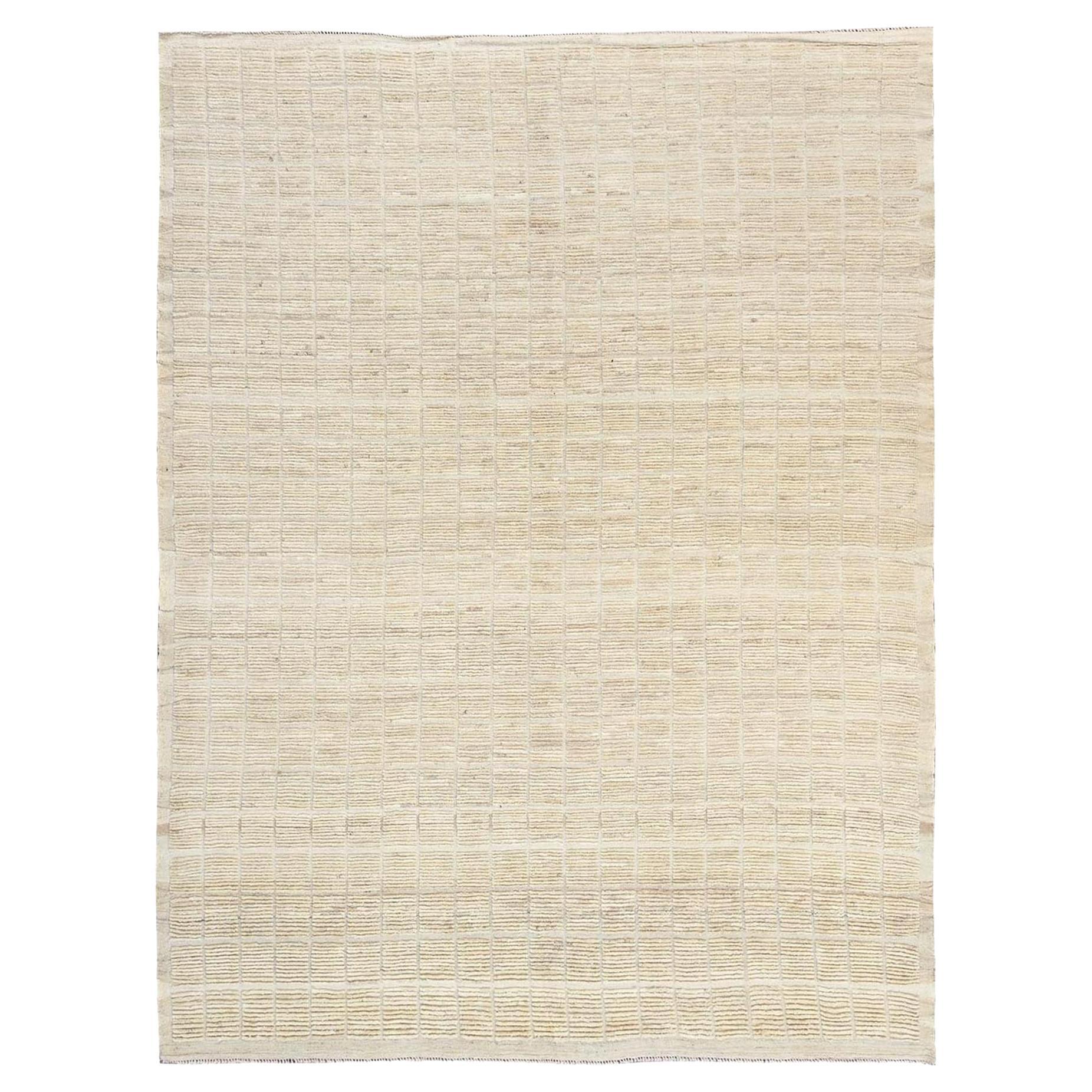 9
1"x11
10" Ivory Hand Knotted Moroccan Weave with Grid Design Wool Oriental Rug