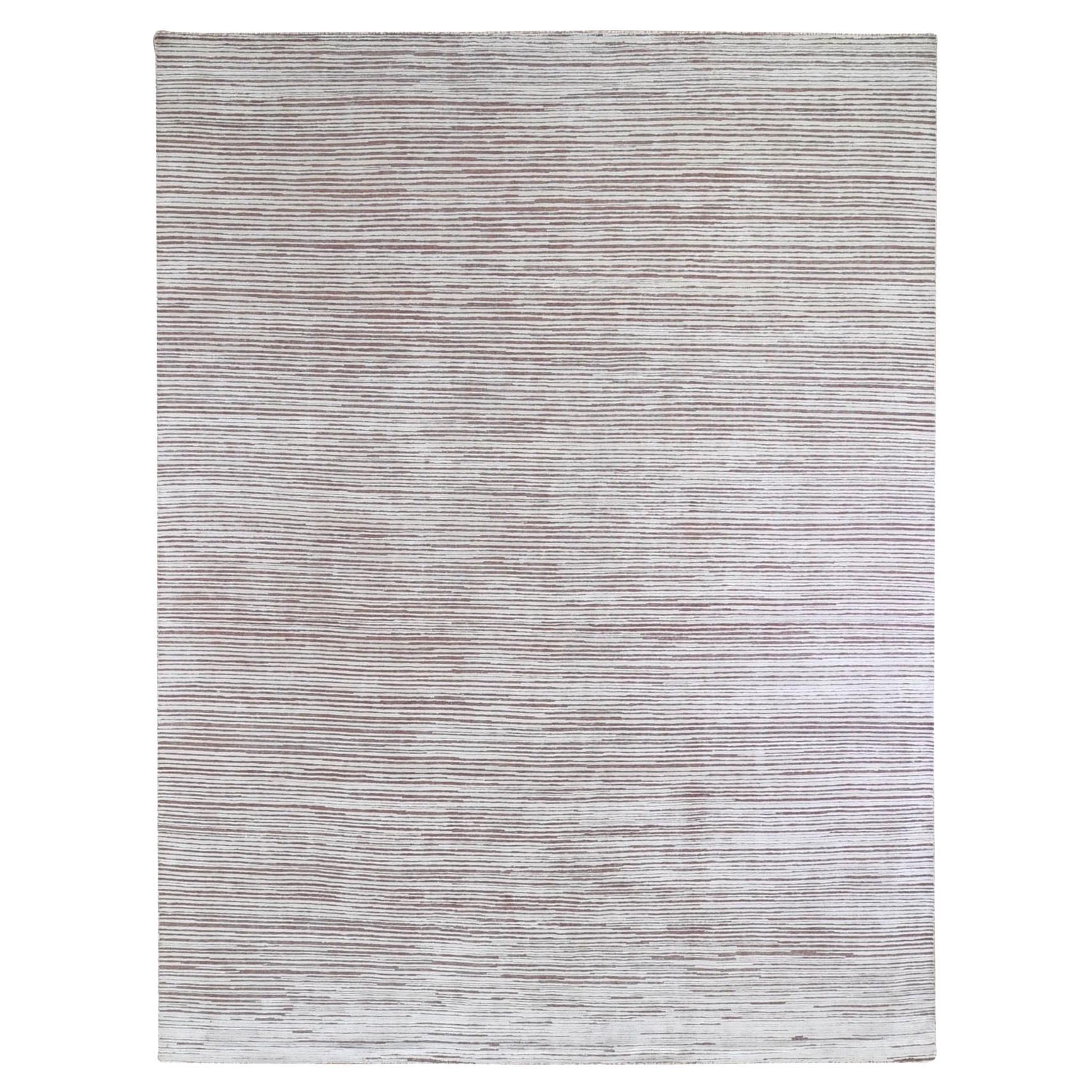 9'1"x11'10" Handgeknüpfter Teppich aus altem Rosenseide mit strukturierter Wolle und Hi-Low Pile