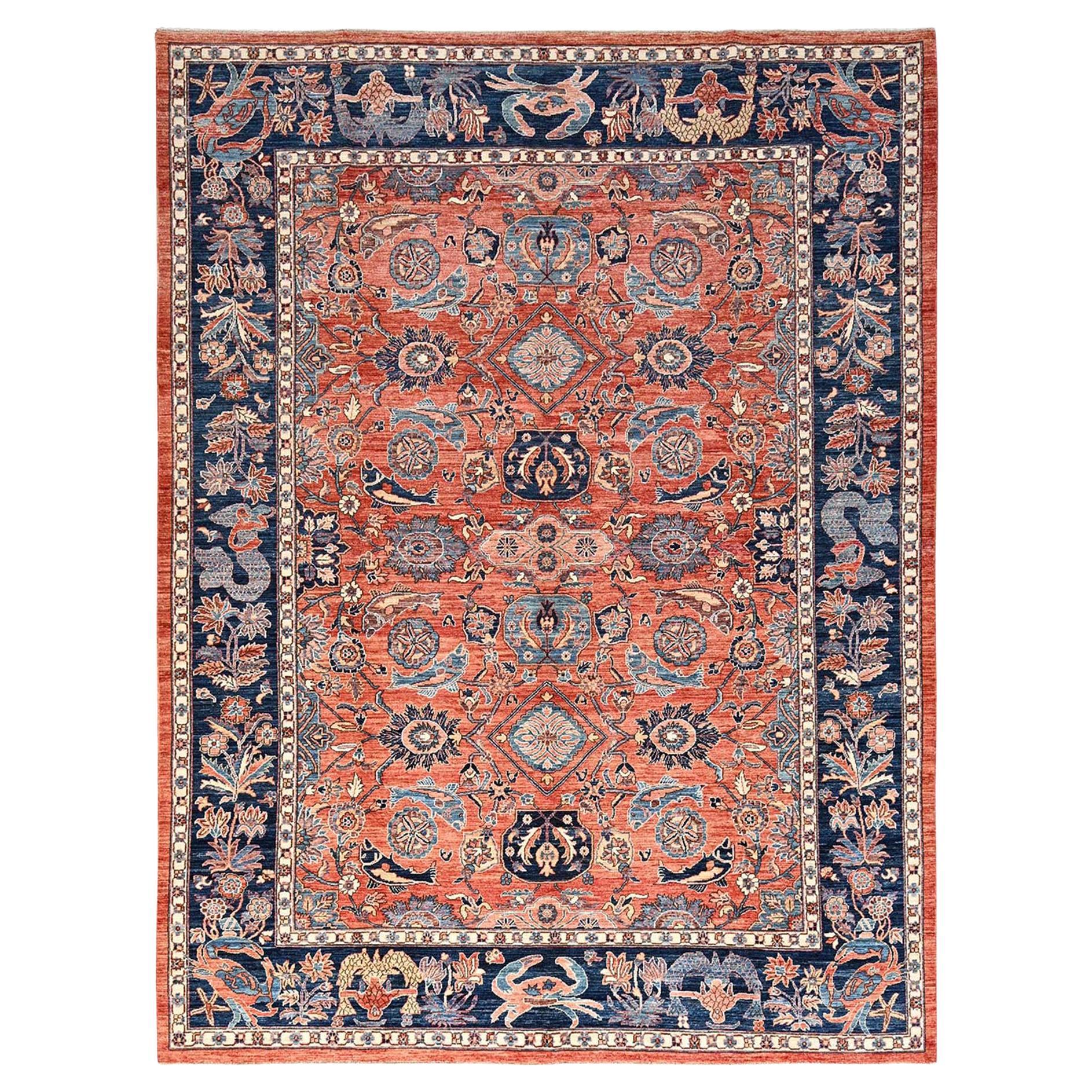 9
1 "x11
10" Orange antique Design/One Grade Aryana Tapis en laine douce noué à la main