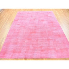 9'1"x11'10" Pink Overdyed with Textured Wool, Hand Knotted Modern Design Rug