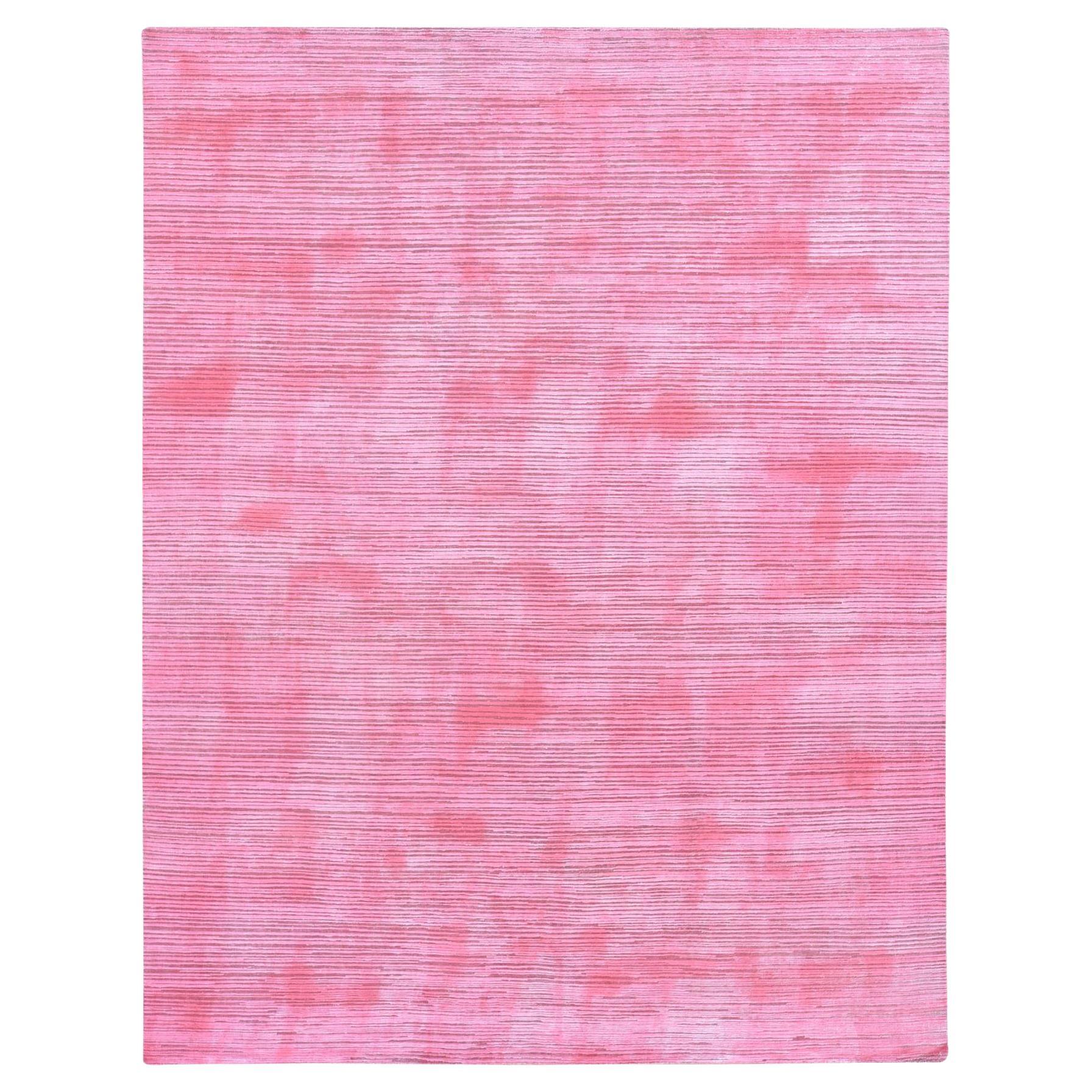 9
1 "x11
10" Rosa gefärbt mit strukturierter Wolle, handgeknüpfter moderner Design-Teppich