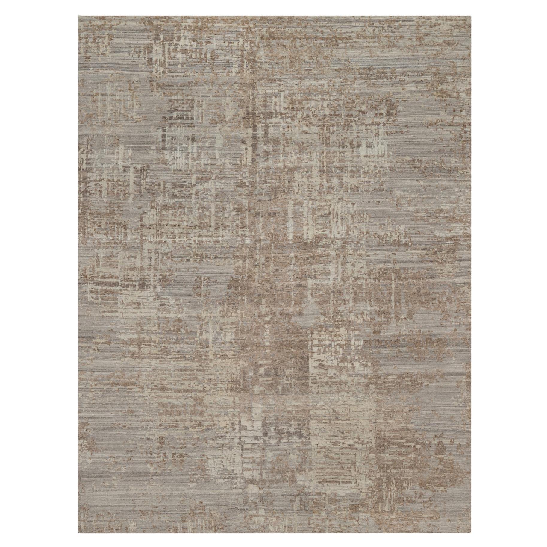 9'1 "x11'10" Tan Brown Modern Erased Design Hand Knotted Undyed Natural Wool Rug