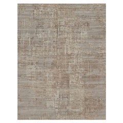 9'1"x11'10" Tan Brown Modern Erased Design Hand Knotted Undyed Natural Wool Rug