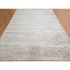 9'1"x11'10" Warm Taupe Plain Solid Design Soft Pile Hand Knotted Sari Silk Rug