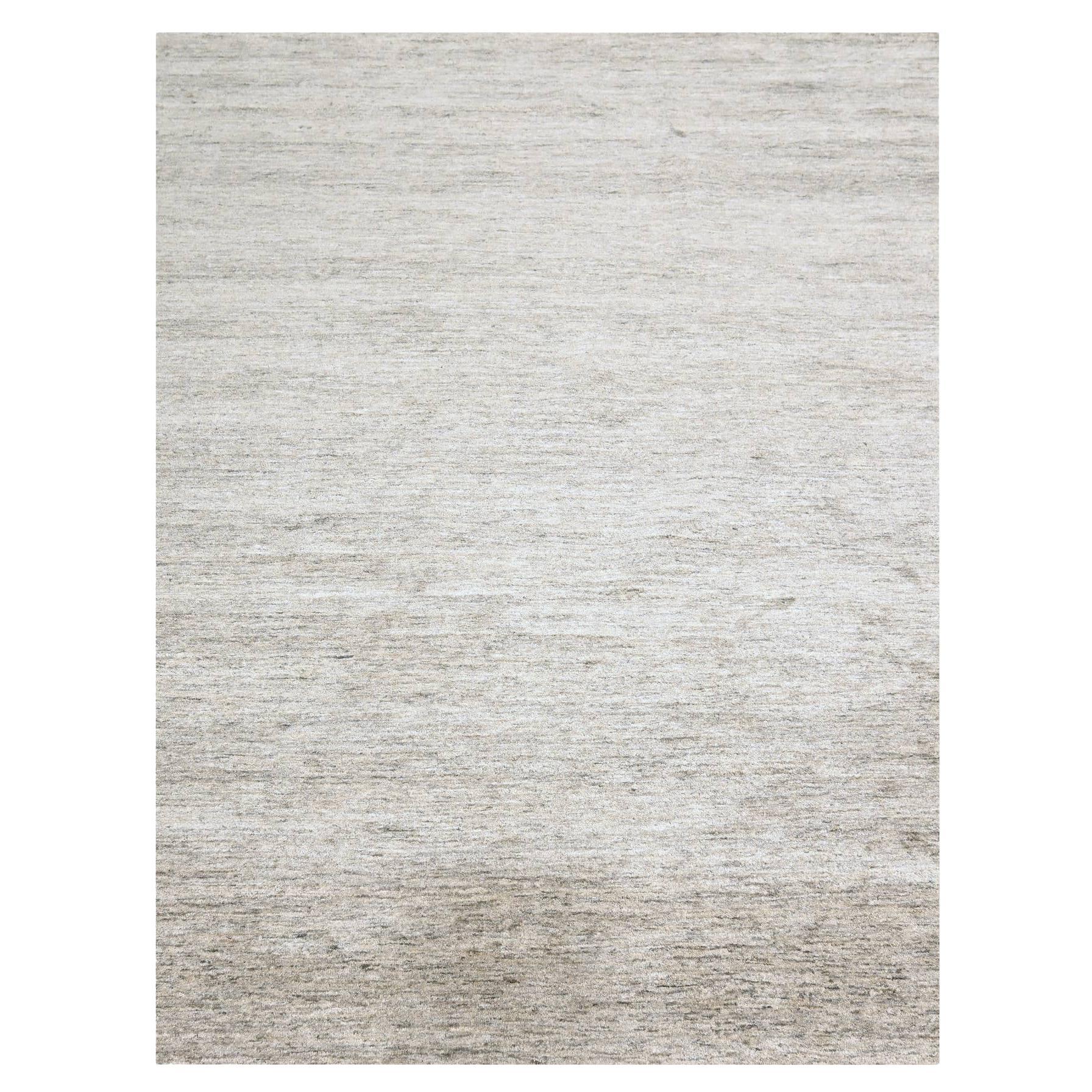9'1"x11'10" taupe chaud motif uni et doux tapis Sari en soie noué à la main