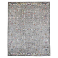 9'1"x11'5" Gray Moroccan Berber Influence Geometric Pattern Hand Made Wool Rug