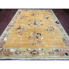 9'1 "x11'6" Tappeto in lana morbida annodata a mano di ispirazione Art Deco cinese Peshawar