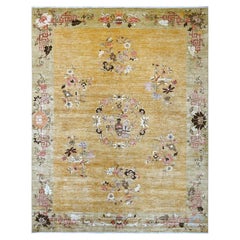 9'1 "x11'6" Tappeto in lana morbida annodata a mano di ispirazione Art Deco cinese Peshawar