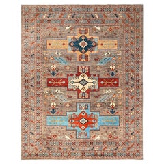 9'1"x11'6" Taupe Gray Armenian Inspired Caucasian Design Hand Knotted Wool Rug