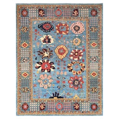 9
1"x11
7" Blue Afghan Peshawar with Heriz All Over Design Hand Knotted Wool Rug