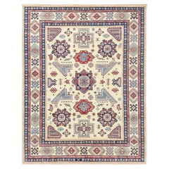 9'1"x11'7" Hand Knotted Ivory Afghan Special Kazak Natural Wool Oriental Rug
