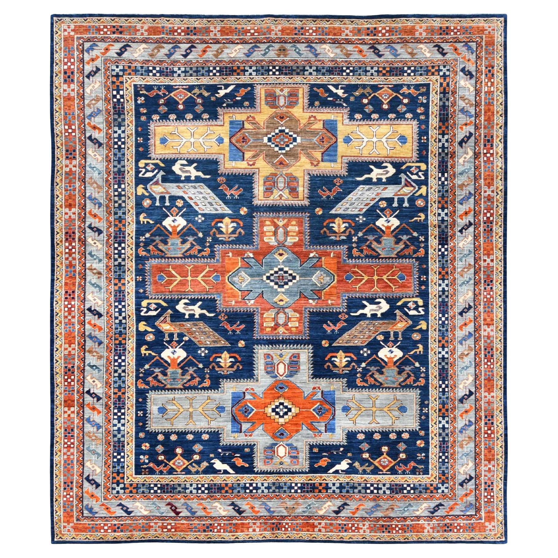 9'1 "x11'7" Bleu marine Armenian Inspired Design 200 KPSI Wool Tapis noué à la main