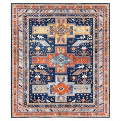 9'1 "x11'7" Bleu marine Armenian Inspired Design 200 KPSI Wool Tapis noué à la main