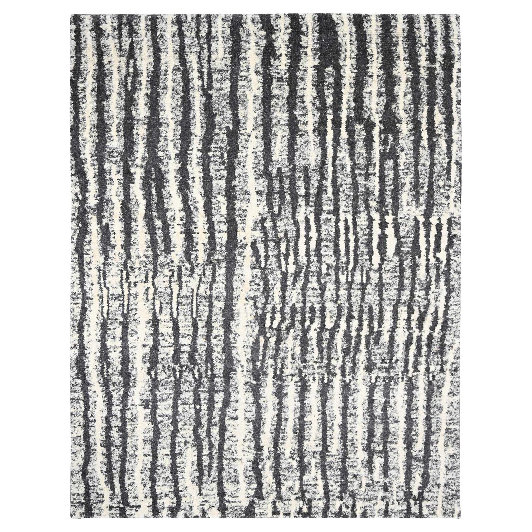 9'1 "x11'8" Nero e Avorio Design Moderno Tappeto Orientale in Lana Biologica Annodato a Mano