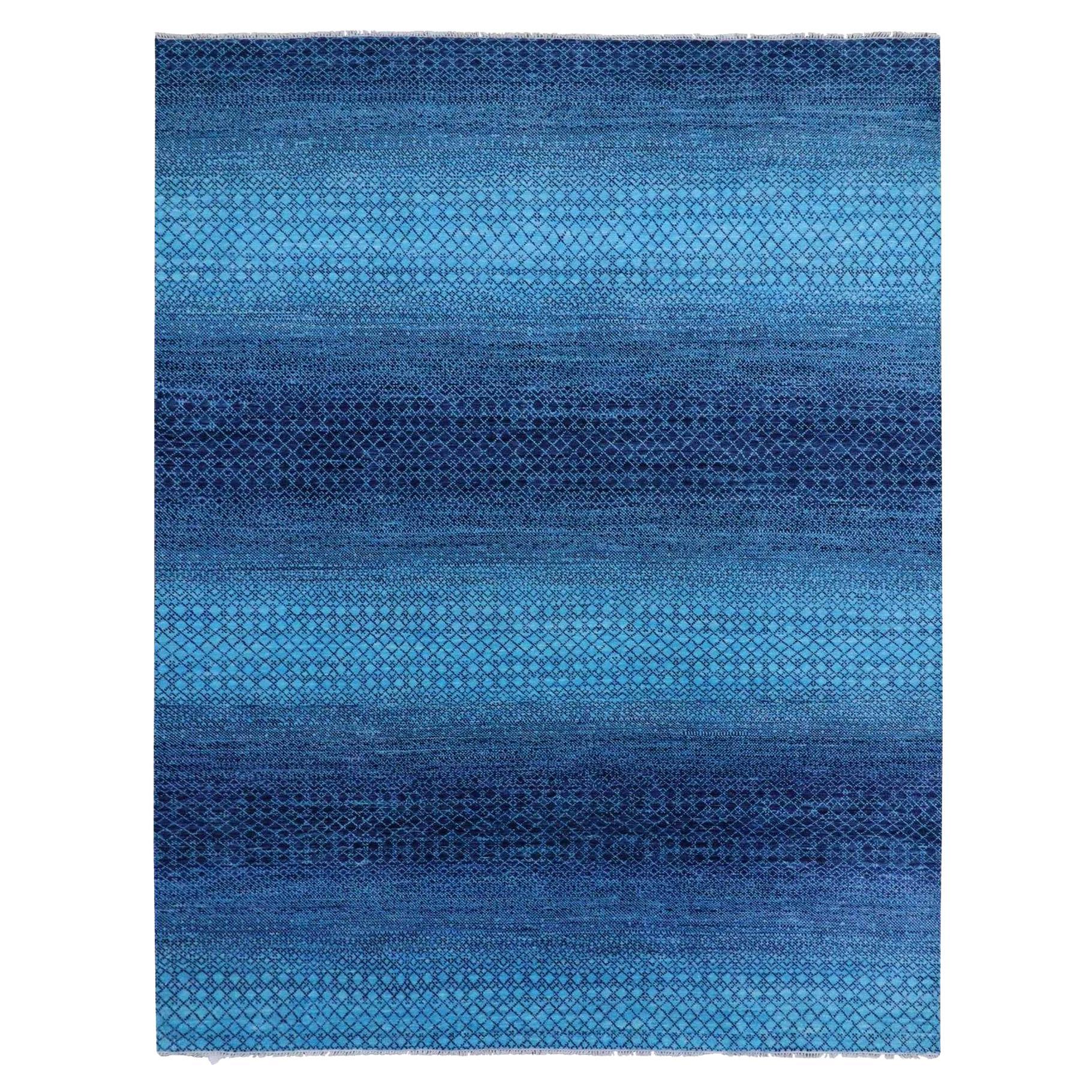 9'1 "x11'8" Bleu, noué à la main Collection moderne Chiaroscuro, Tapis en pure laine