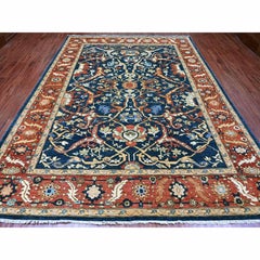 9'1"x11'8" Blue Peshawar with Heriz All Over Design Pure Wool Hand Knotted Rug