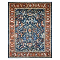9'1 "x11'8" Blu Peshawar con disegno Heriz All Over Tappeto in pura lana annodato a mano