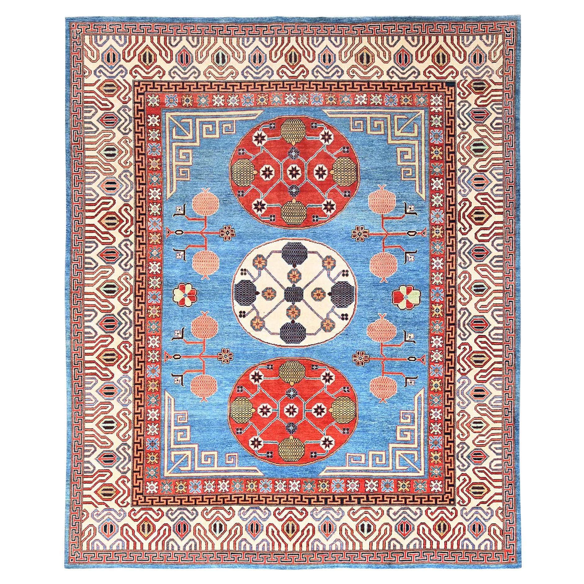 9
1 "x11
9" Blu, Design/One, Annodato a mano, Lana morbida, Tappeto Orientale