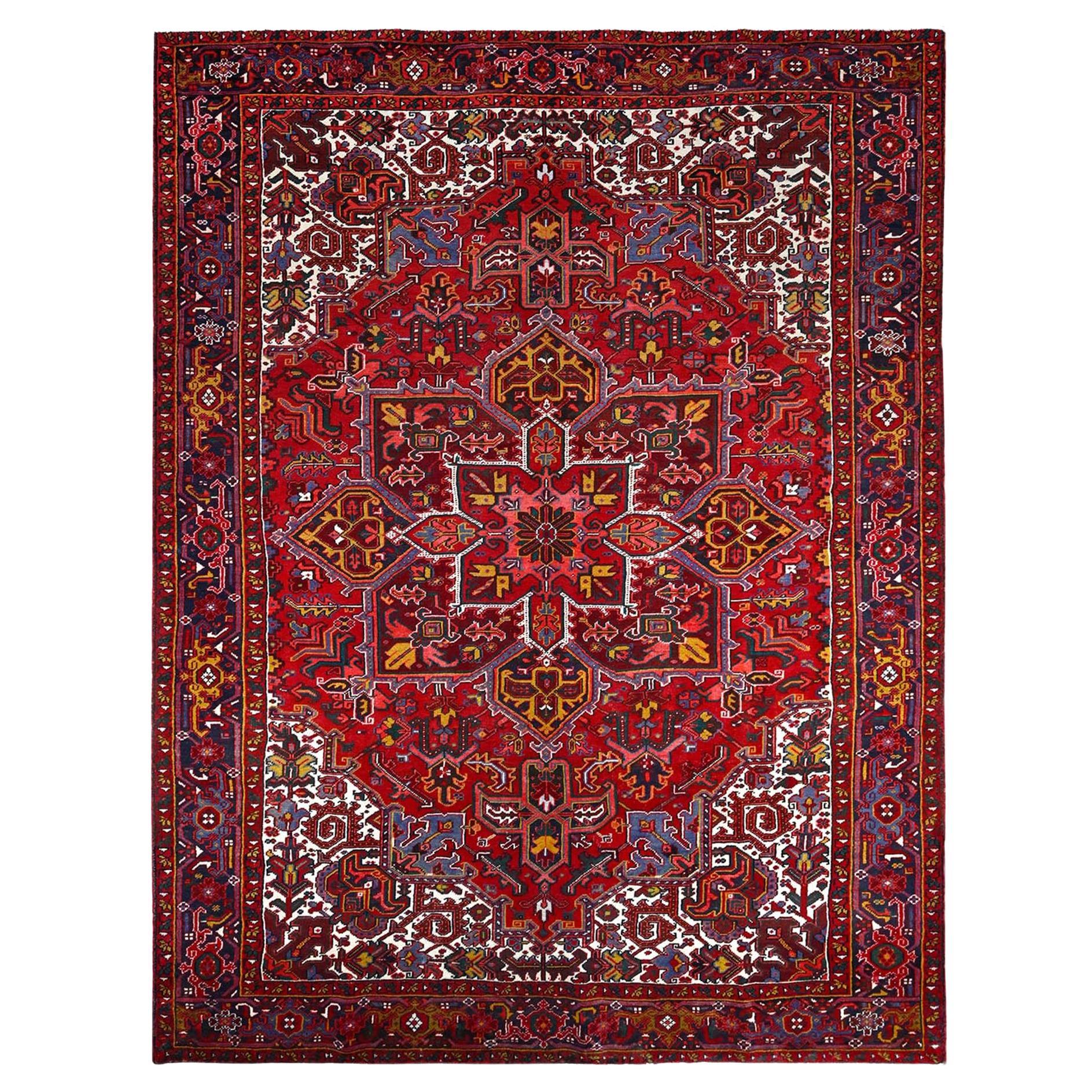 9'1 "x11'9" Cereza Roja Pura Lana Anudada a Mano Alfombra Persa Vintage Heriz Limpiada