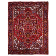 9'1 "x11'9" Cereza Roja Pura Lana Anudada a Mano Alfombra Persa Vintage Heriz Limpiada