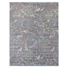9'1"x11'9" Gray Afghan Peshawar Birds of Paradise Design Hand Knotted Wool Rug