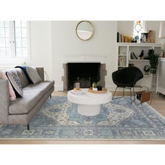 9'1"x11'9" Ivory Hand Knotted Heriz Serapi Fine Peshawar Afghan Wool Rug