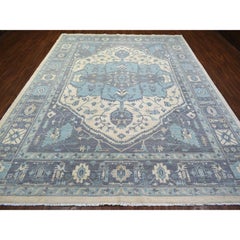 9'1"x11'9" Ivory Hand Knotted Heriz Serapi Fine Peshawar Afghan Wool Rug