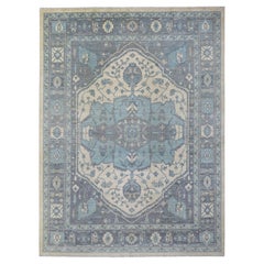 9'1"x11'9" Ivory Hand Knotted Heriz Serapi Fine Peshawar Afghan Wool Rug