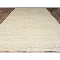 9'1"x11'9" Ivory Moroccan Weave Grid Design Hand Knotted Pure Wool Oriental Rug