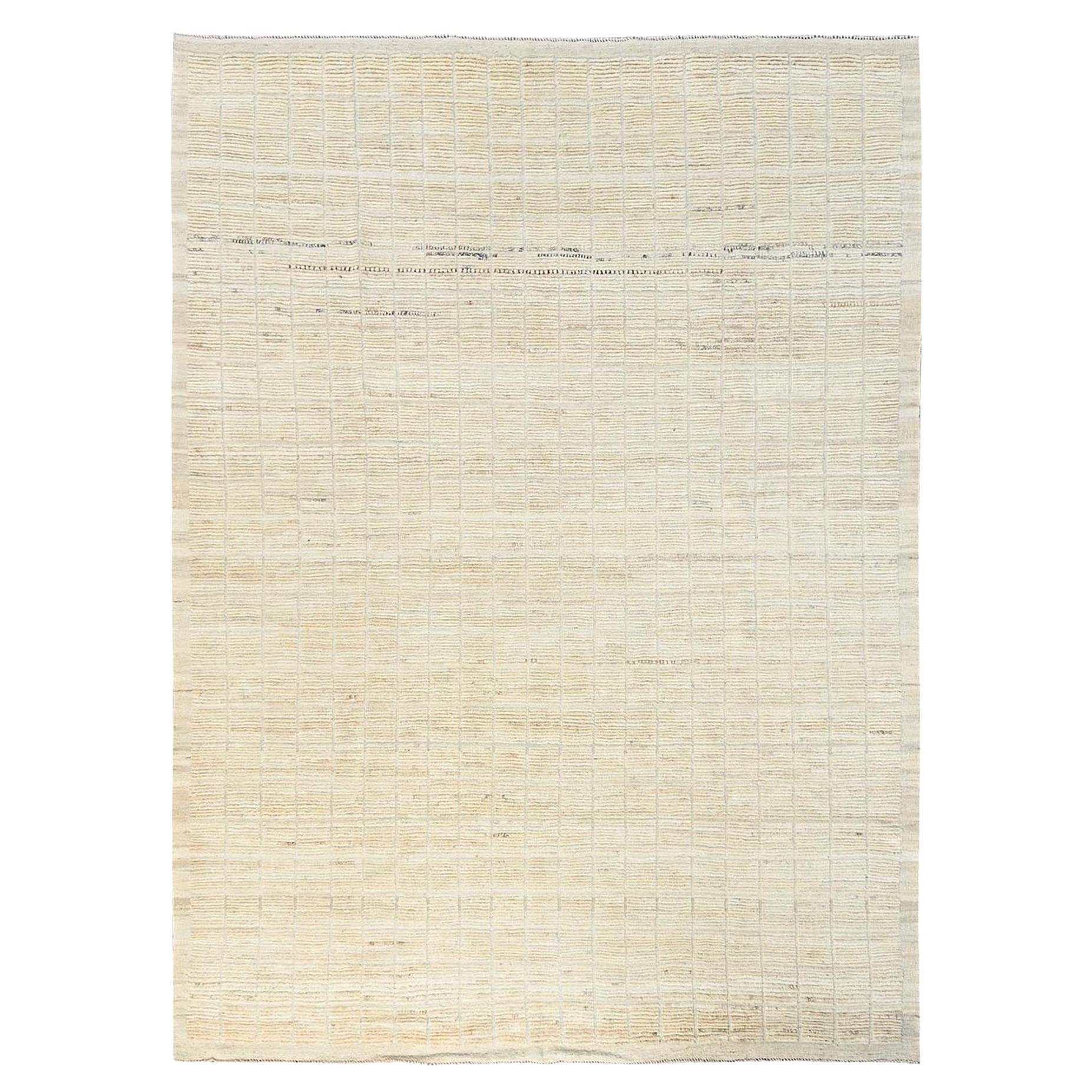 9
1"x11
9" Ivory Moroccan Weave Grid Design Hand Knotted Pure Wool Oriental Rug