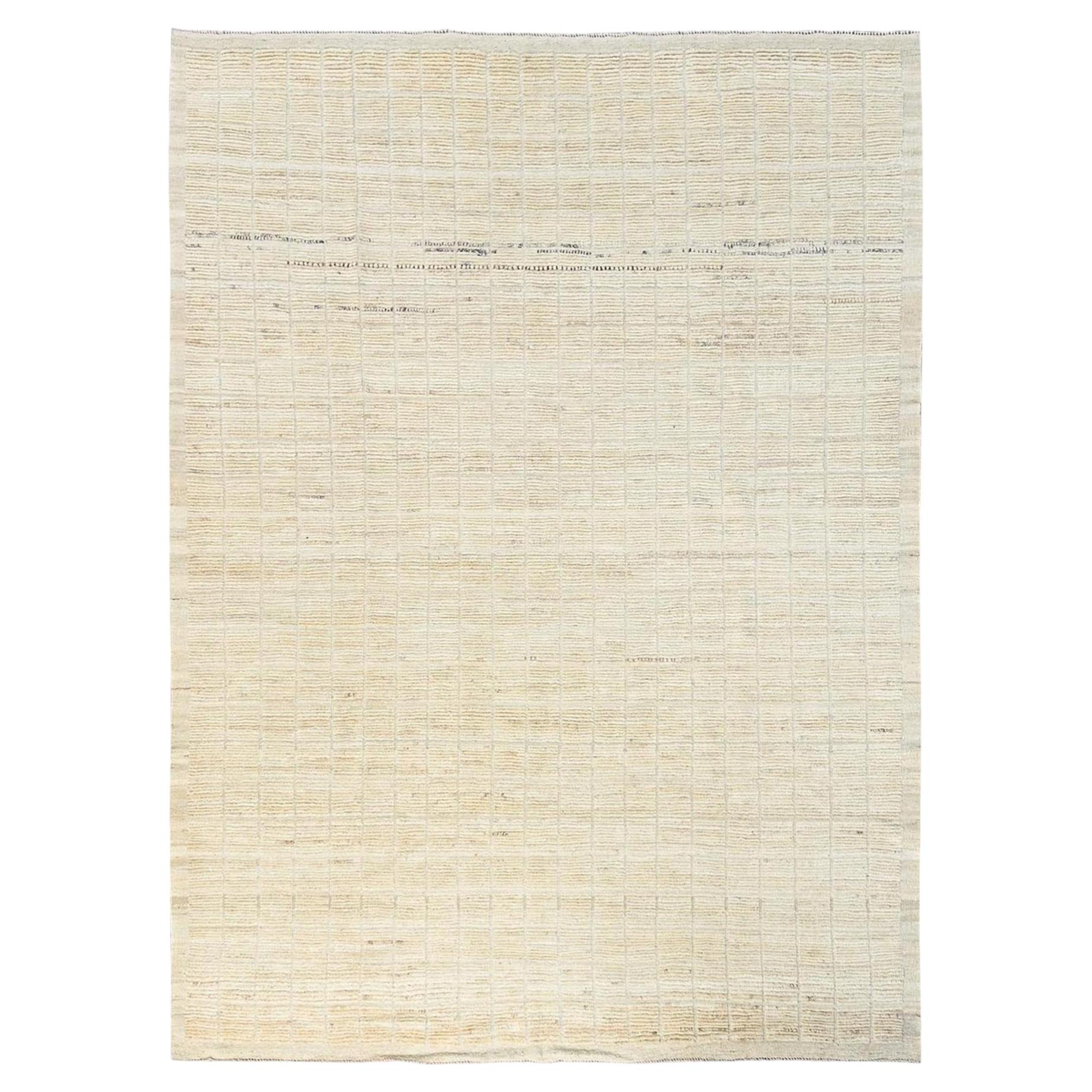 9'1"x11'9" Ivory Moroccan Weave Grid Design Hand Knotted Pure Wool Oriental Rug