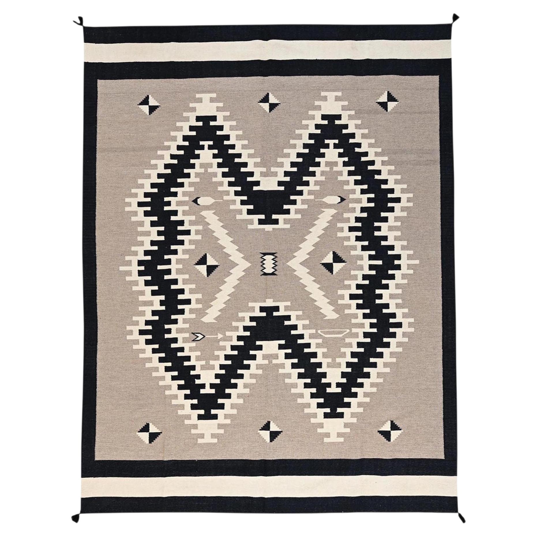9'1"x11'9" Khaki Brown Southwest Geometric Design Hand Woven Flat Weave Wool Rug