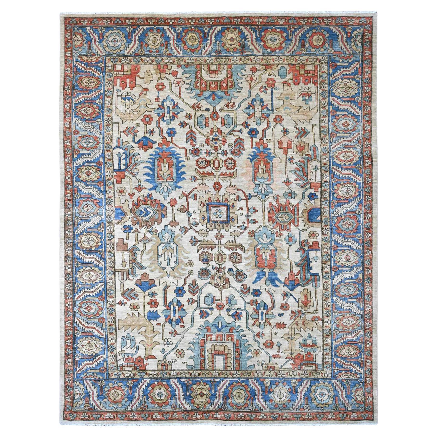 9'1 "x11'9" Leinen Weiß Aryana Grade Heriz All Over Design Hand Knotted Wool Rug