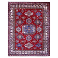 9'1 "x11'9" Rouge Afghan Super Kazak Medallions Design Noué à la main Pure Wool Rug